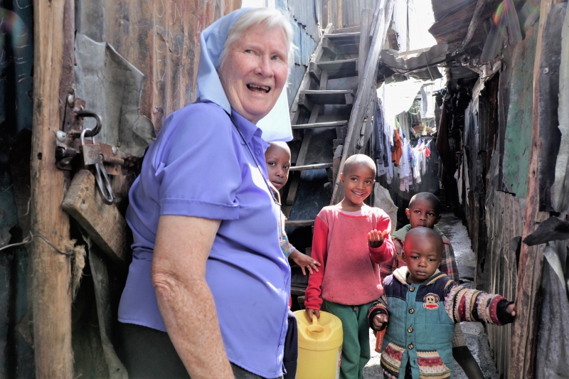 Sister Mary donating equipment in Kenya